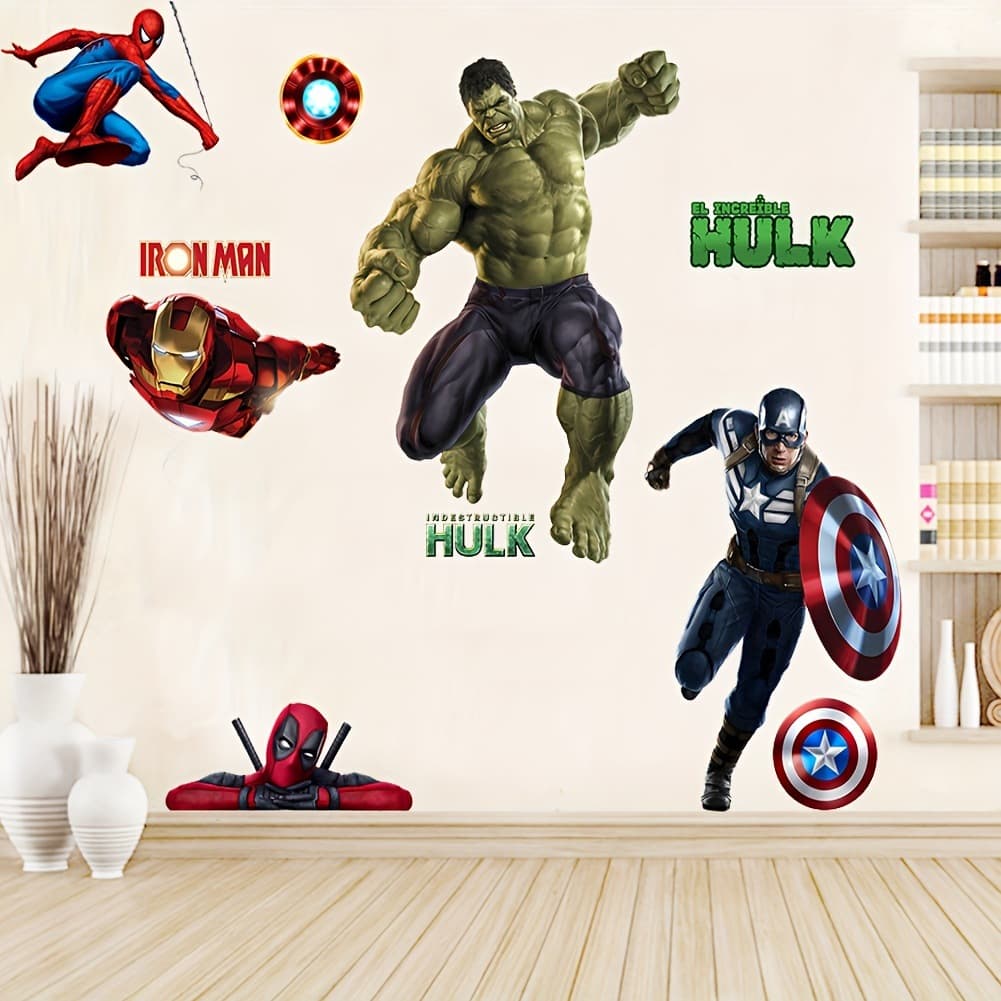 Marvel Heroes Combo Split Wall Sticker Iron Man Captain America Spider-Man Hulk Deadpool Set Sticker