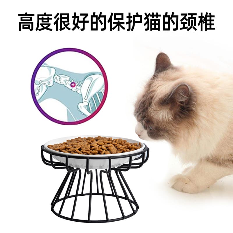 Nordic Elevated Ceramic Cat Bowl for Food, Snacks, and Canned Food, Anti-Tip Design, Protects Cat's Neck