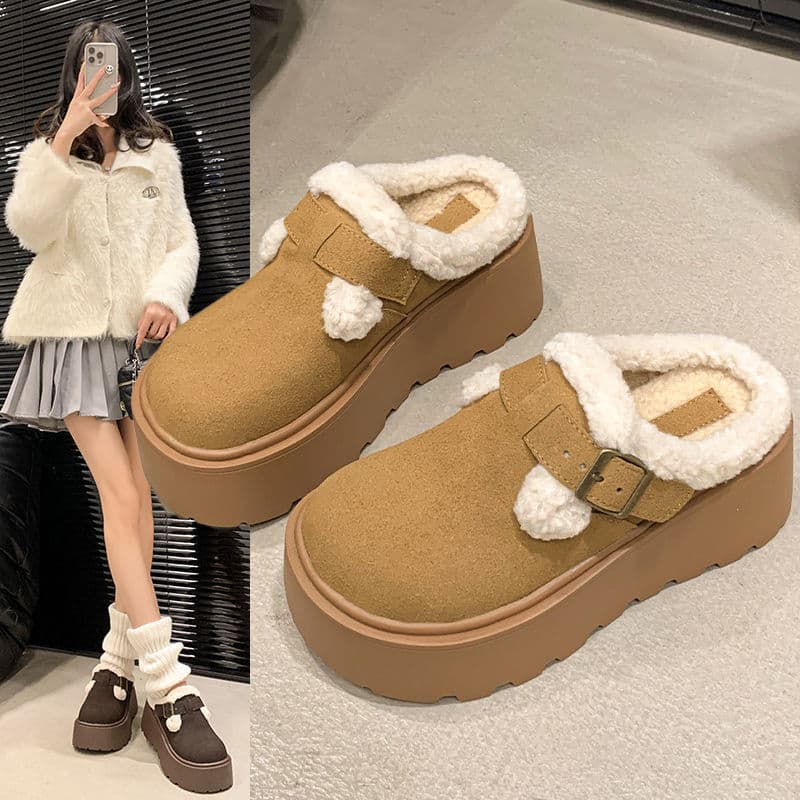 Thick Sole Cotton Slippers Women 2024 Snow Boots Birkenstock Women Fleece Lined Extra Thick Furry Warm Winter Cotton Shoes Loaf Shoes