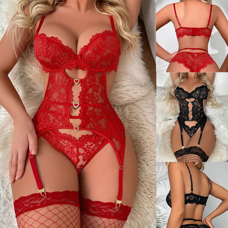 Cross-border Europe and America 2026 Lace Sexy See-through Slimming Lingerie Flirting Sexy Underwear with Leg Garter