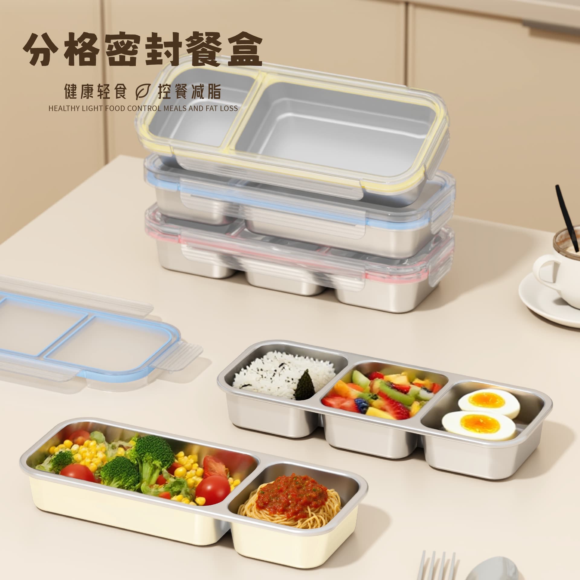 Compartmented 304 Stainless Steel Lunch Box, Fresh-Keeping Container, Cross-Border Lunch Box, Low-Calorie Light Lunch Box, Independently Sealed, Odor-Free