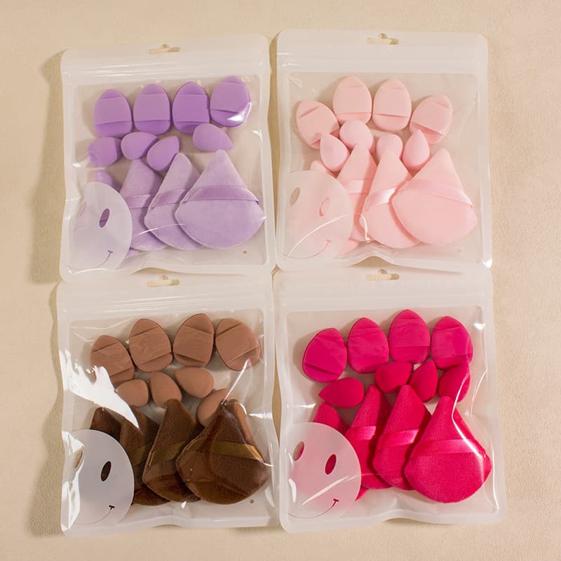 Cross-border popular solid color 12-piece powder puff set Beauty Egg Thumb Powder Puff Cotton Powder Puff Mini Powder Puff Set