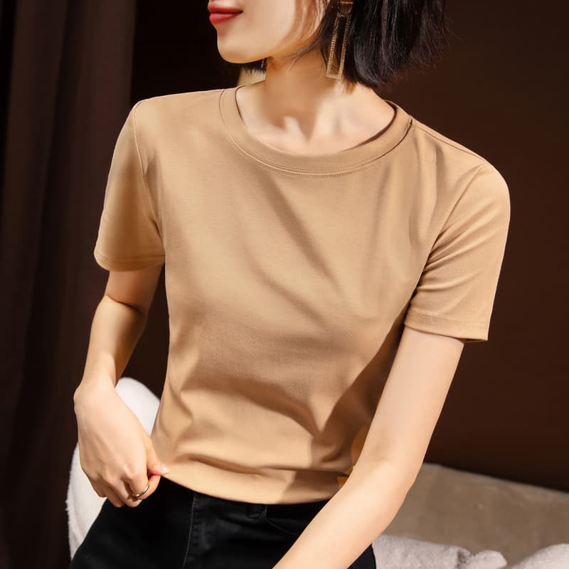 Solid Short Sleeve T-Shirt for Women 2025 New Arrival Solid Round Neck Stretch Cotton Tee Slimming Tummy Cover Top