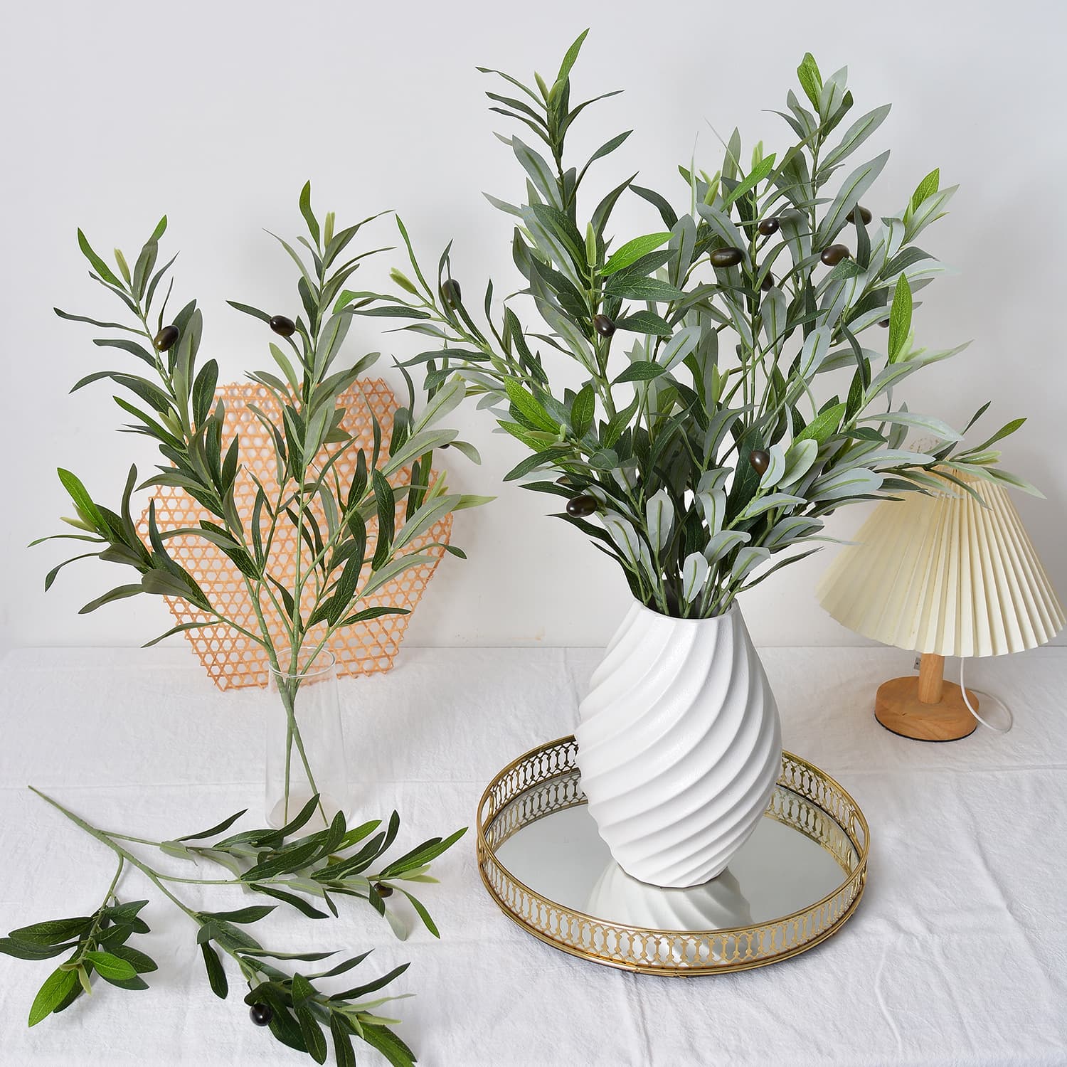 Multi-branch Artificial Olive Branch with Fruit, Green Branch Photography Prop, Hot Selling Wholesale