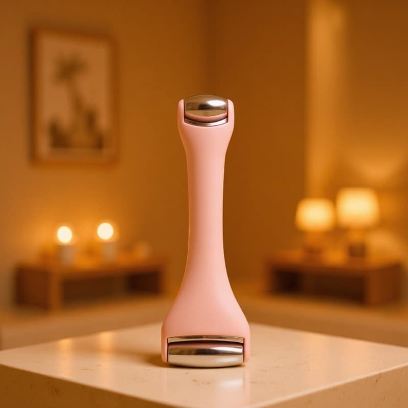 Facial Ice Compress Massager with Metal and Plastic Ice Roller for a Cooling Sensation