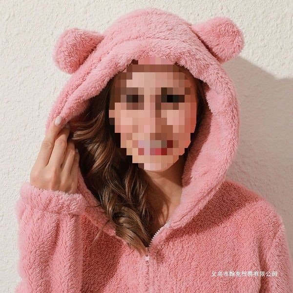 New double-sided fleece autumn/winter women's wear, fleece-lined thick cute furry jumpsuit with hooded pajamas.