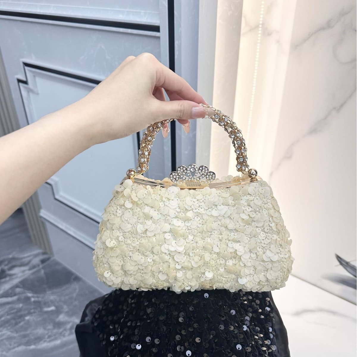 Cross-border bestseller European and American wedding high-end luxury sequin beaded handbag, foreign trade evening dress party handmade banquet bag