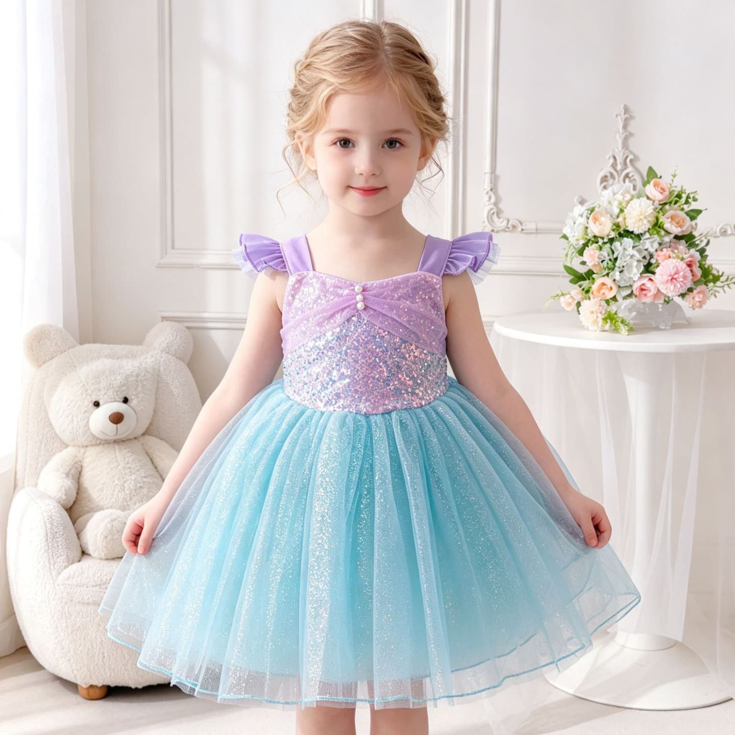 Cross-border summer new children's dress first birthday dress mermaid princess dress cute girl dress