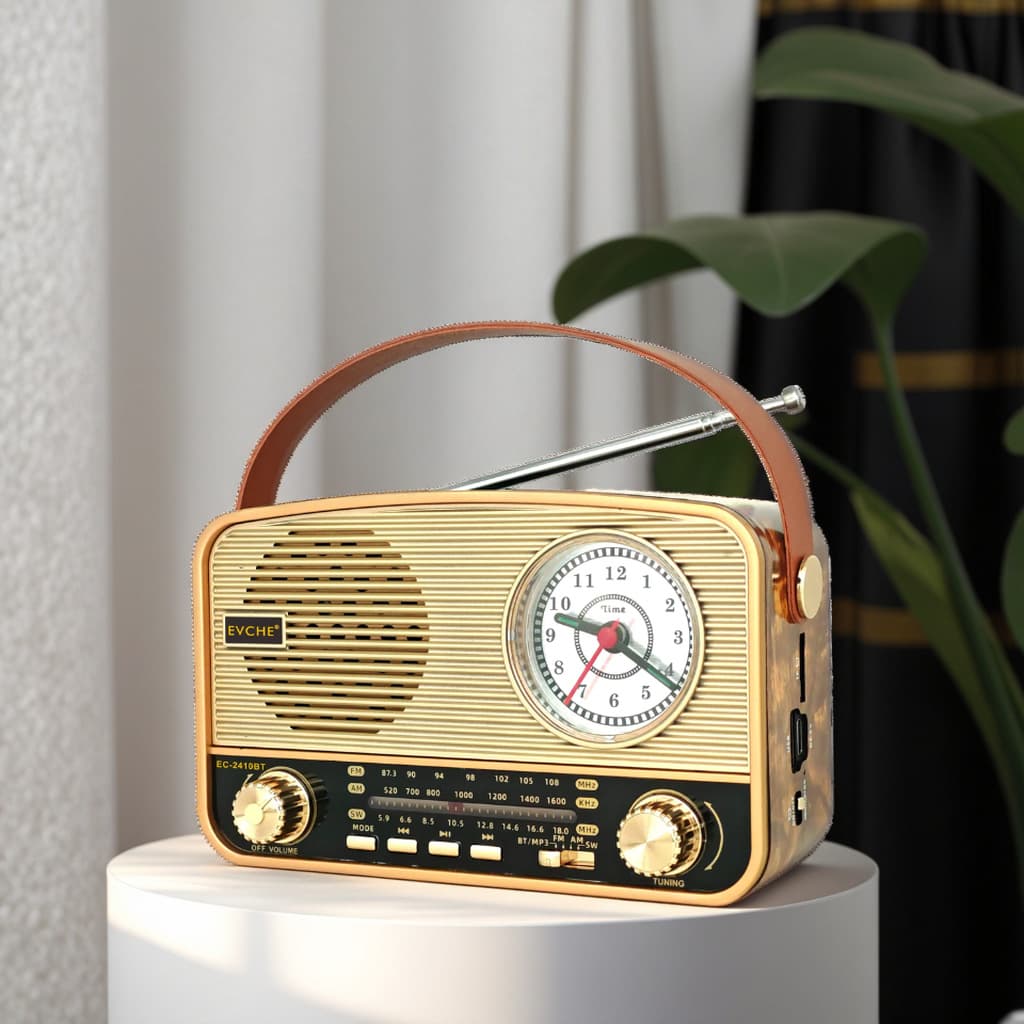 Cross-border Amazon new European and American retro portable clock full-band radio Bluetooth gift special multi-function