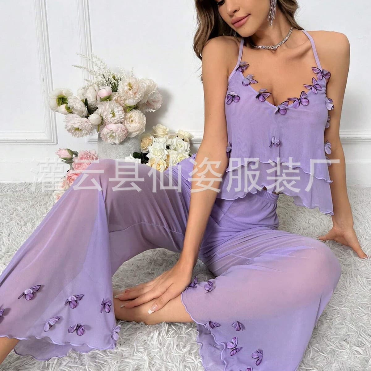 Cross-Border 2025 Amazon Hot-Selling Pure Desire Low-Cut Strapless Long Dress See-Through Mesh Lace Backless Lingerie for Women