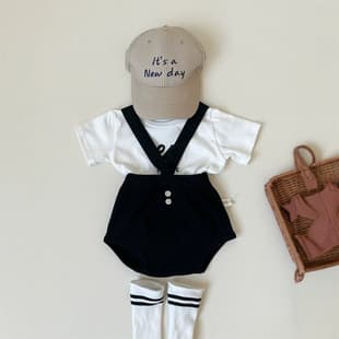 Baby Summer Thin Cotton White Short Sleeve T-Shirt Suspenders Triangle Bodysuit Crawling Suit Baby Big Bottom Romper
