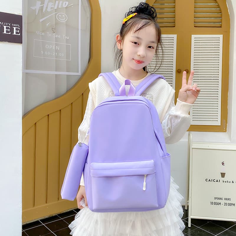 Children's backpack for grades 1-6 study trips, elementary student two-piece set with pencil case, lightweight institutional printed backpack.