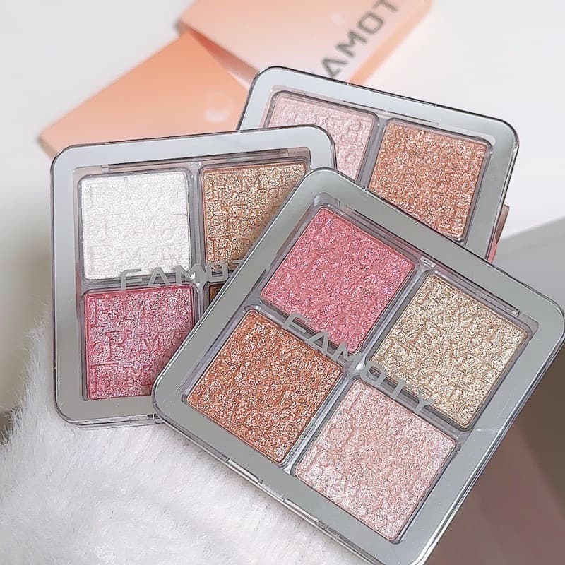 New 4-color highlighter palette for brightening skin tone, creating a sculpted, long-lasting shimmering effect, and enhancing facial contour.