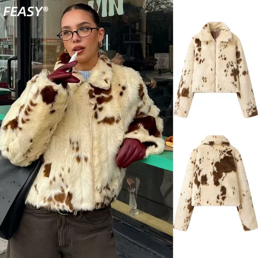 AliExpress Hot Cross-Border European & American Women's ZA Autumn/Winter New Fashion Leopard Print Faux Fur Coat