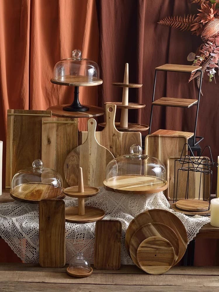 Wooden Dessert Table Buffet Display Stand, Forest-Style Display Cake and Dessert Rack, Solid Wood Tray, Bread Rack