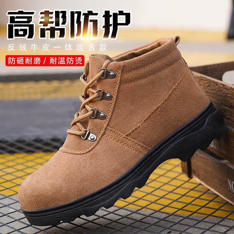 Industrial all-season leather work boots for construction sites, durable for welders, offering dust, heat, spark, and impact protection, electric welder safety shoes.