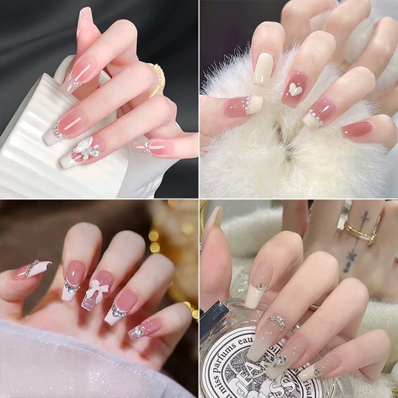 Cute Cropped Wearable Nail Art Stickers Detachable False Nails Heart Bow Design Nail Patches Beauty Skin Care Makeup Patches