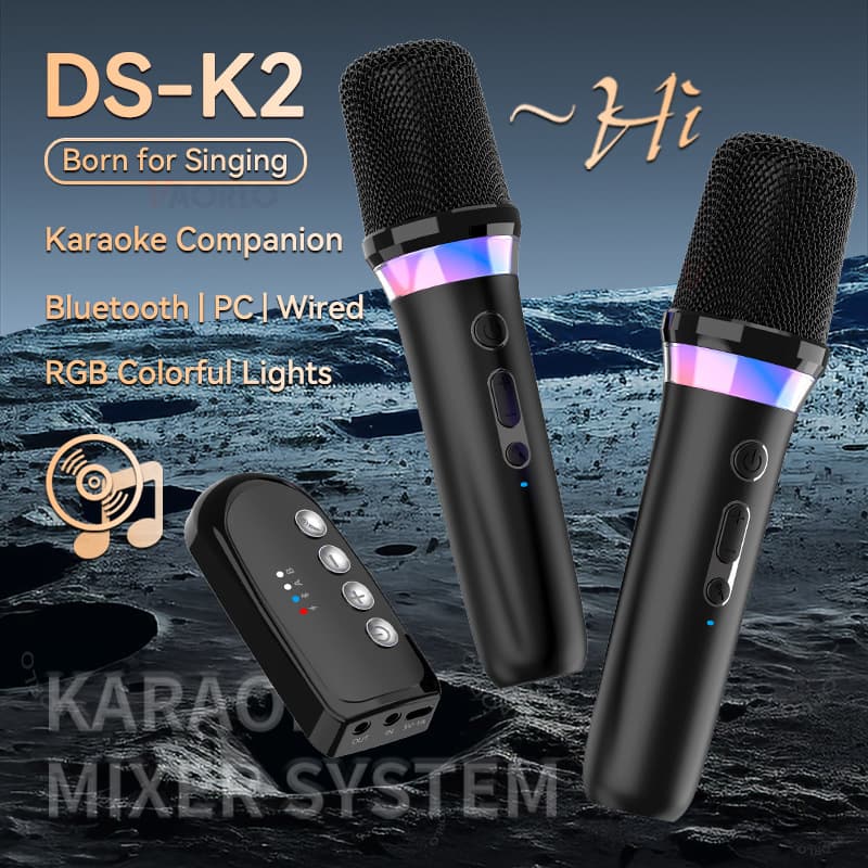 Karaoke Companion Wireless Microphone Dynamic Bluetooth 5.3 DSP Mixing System RGB LED 3.5mm Amplifier