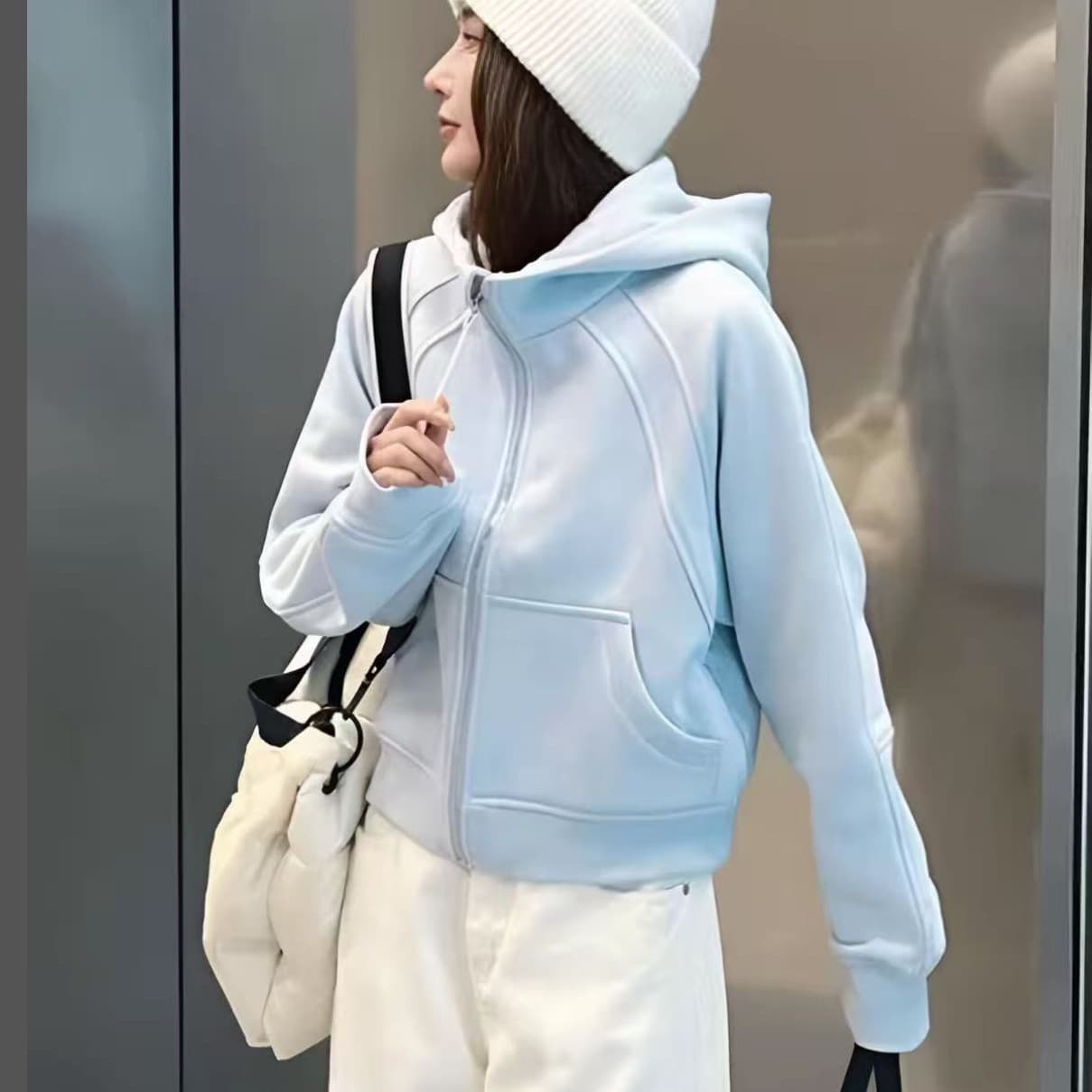 Lulu's style Scuba short yoga jacket for women, a cozy, petite style with a gold zip-up cardigan and hoodie.
