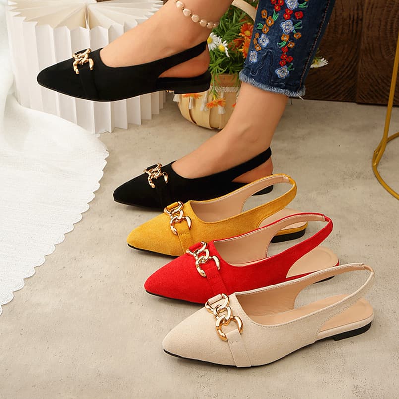 Flat Heel Pointed Toe Sandals for Women 2026 Summer New Arrival European American Export Large Size Chain Decoration Women's Shoes Wholesale