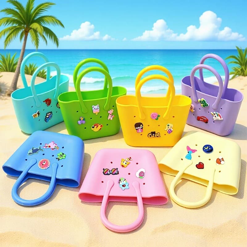 Creative Silicone Bag Handbag Basket Cartoon Beach Storage Bag Fashion Children's Hole Bag Macaron Color