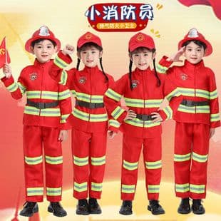 Kids Firefighter Costume Set Performance Outfit Small Size Career Experience Role Play Parent-Child Matching Firefighter