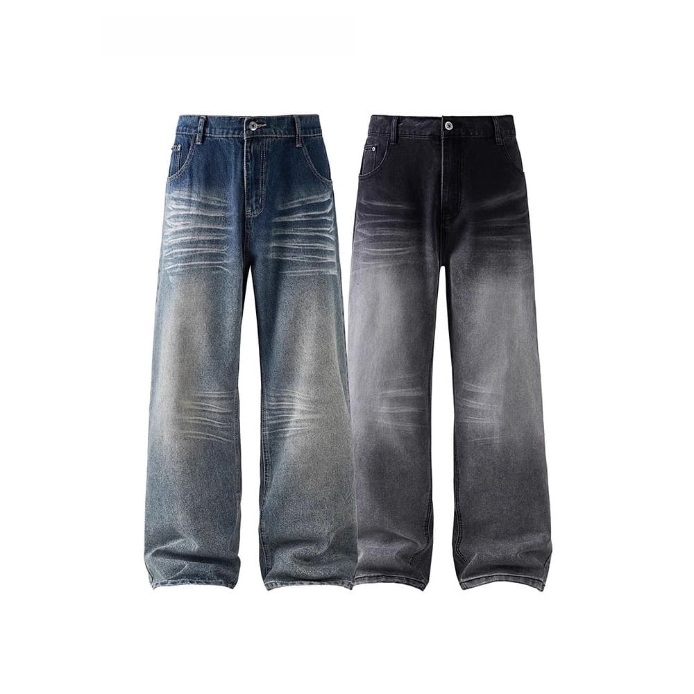 American High-Street Trend Jeans Unisex Versatile Design Slightly Wide Floor-Length Long Pants Large Size Factory Store