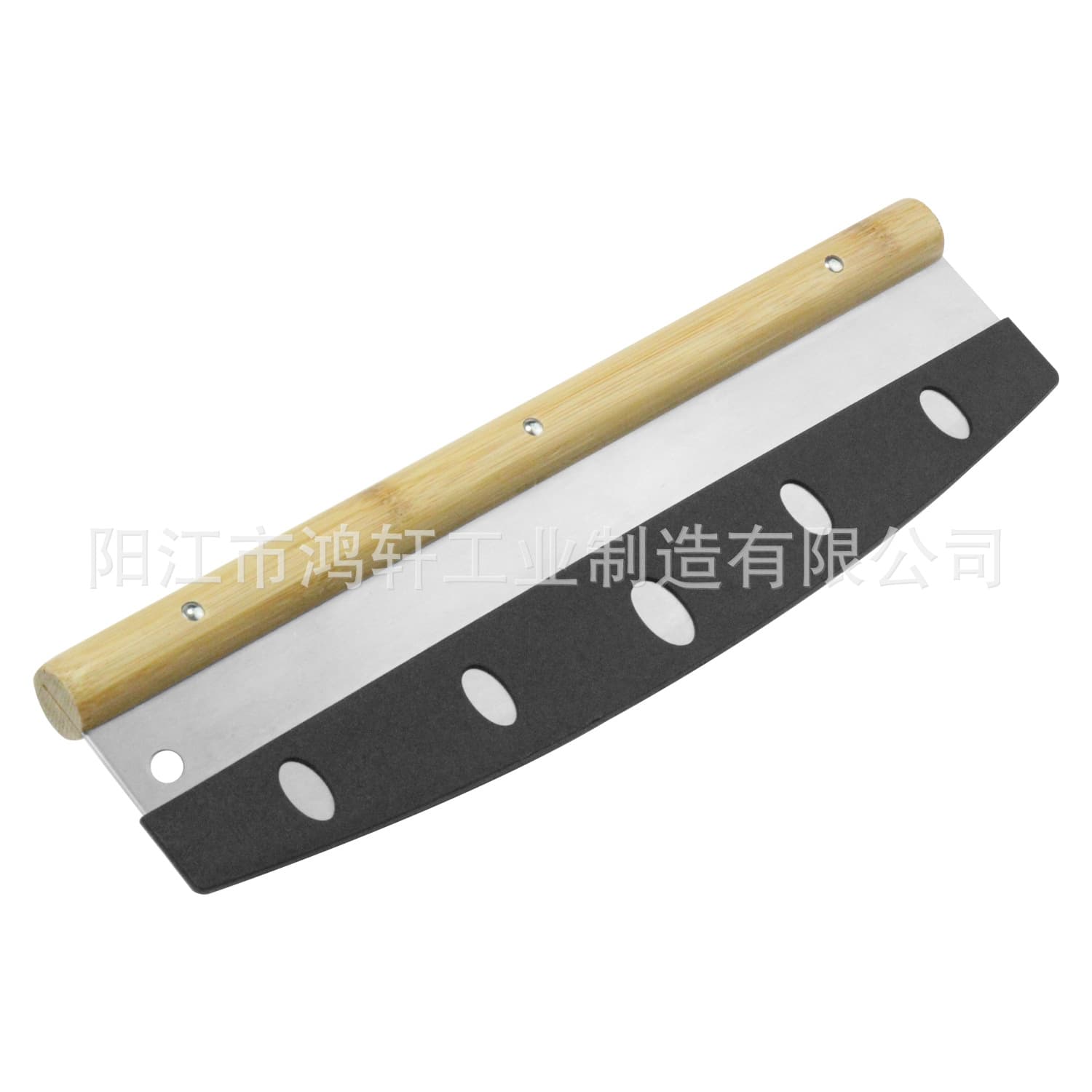 14-inch Stainless Steel Half-Moon Wooden Handle Pizza Cutter, Crimped Pizza Knife, Baking Tool