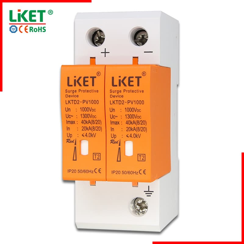 DC Surge Protector Photovoltaic Lightning Arrester 2P 40KA DC500V 1000V 1300V