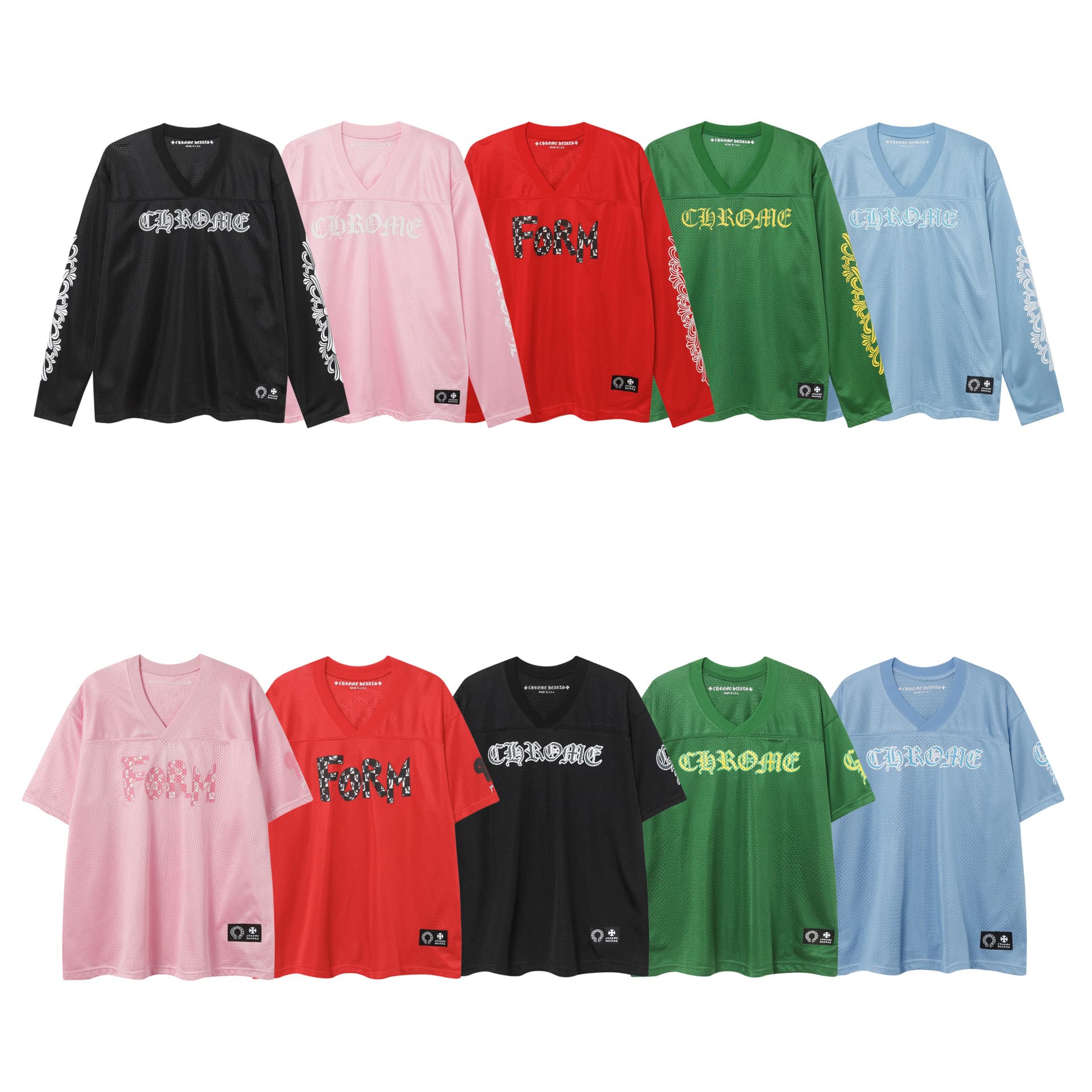 Correct version Chrome Hearts hockey jersey mesh sleeve cross print pullover couple set