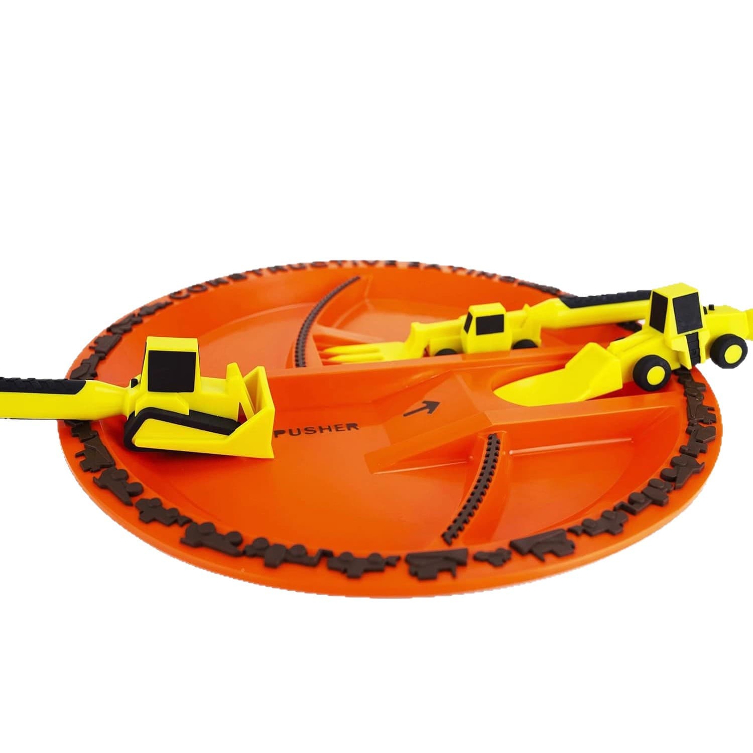 Dinner Plate and Utensils Set Toddler Plates with Divided Plate Bulldozer Utensils Set Kids Tableware 3-Piece Set