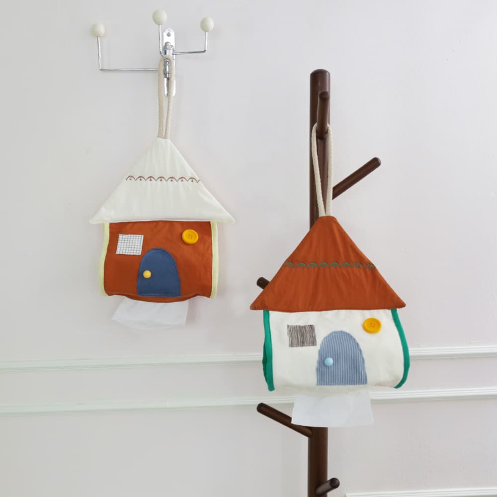 Meizuo Element new cute fabric decorative tissue pouch for home and car, small house tissue box wholesale