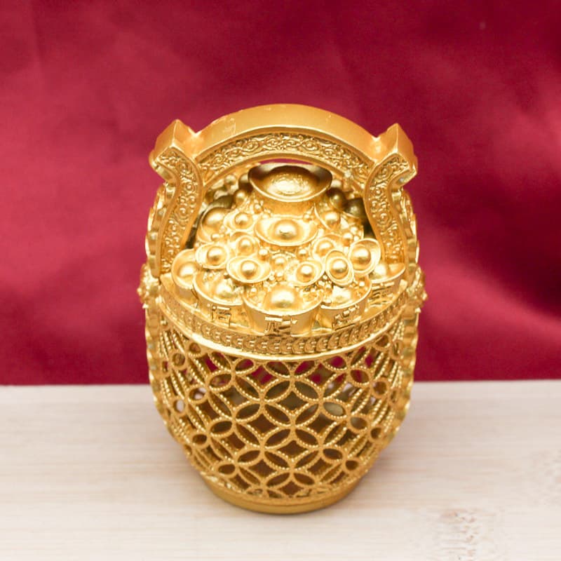 Large Hollow Gold Ingot Ornament "A Bucket of Gold" Premium Decoration for Living Room Study Feng Shui Wealth Metal Gift