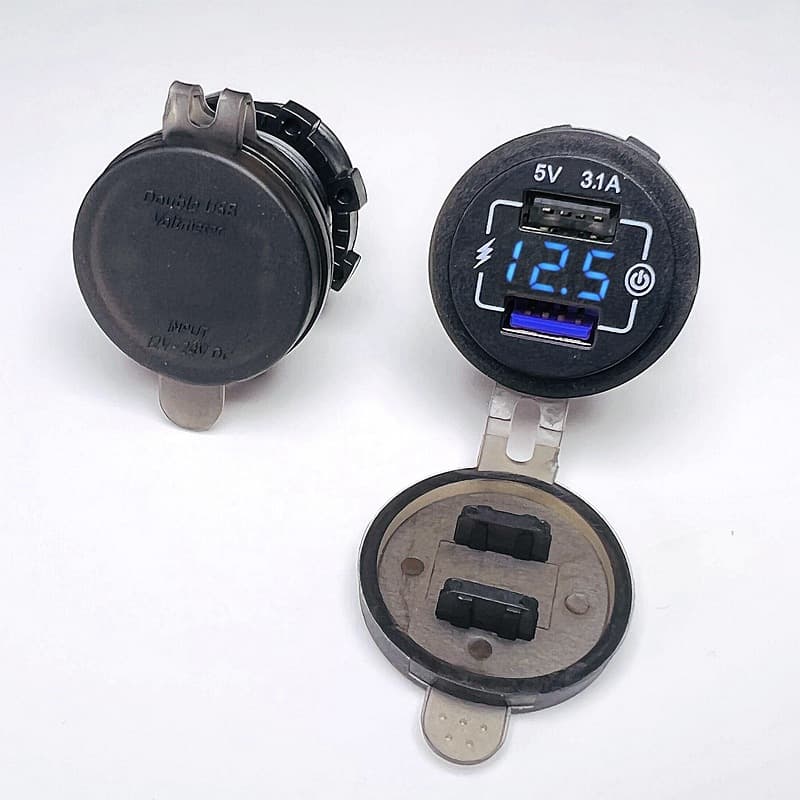 Car modification super fast charging dual USB with touch switch display voltmeter double female plug