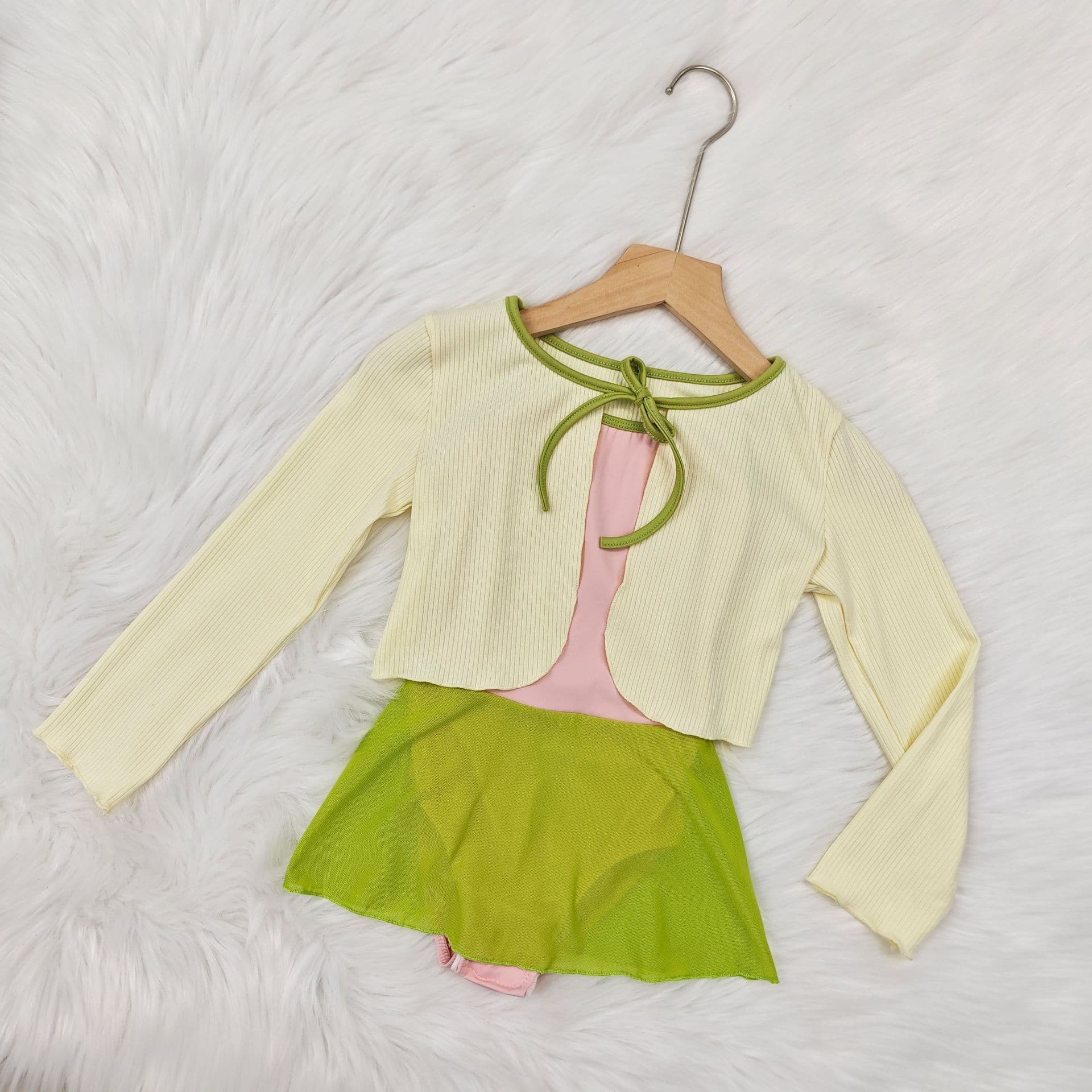 Children's Dance Thin Jacket Small Cape Tie-Front Cardigan Long-Sleeve Ballet Outerwear Strap Dress Set