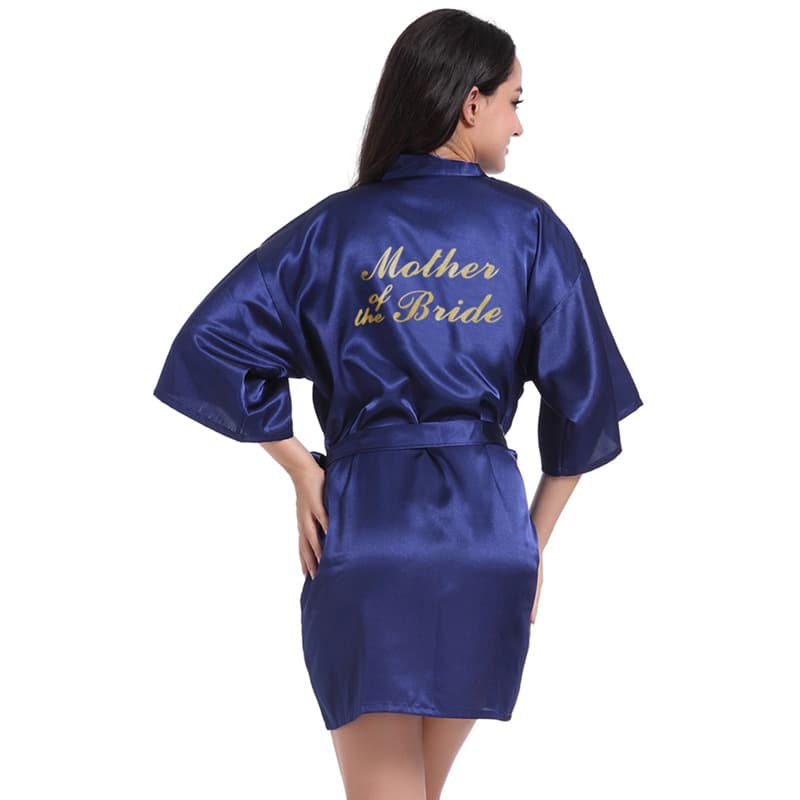 Gold foil lettering "Mother of the Bride" summer bathrobe for brides and mothers, glitter print.