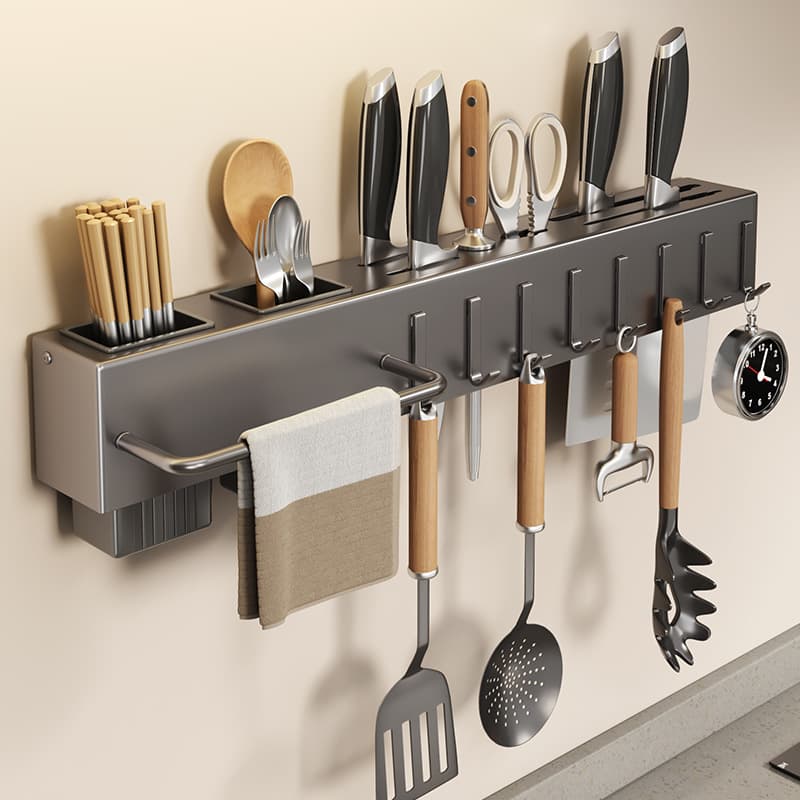 No-drill kitchen storage rack household wall-mounted multi-functional knife holder integrated chopsticks knife stand tool storage rack