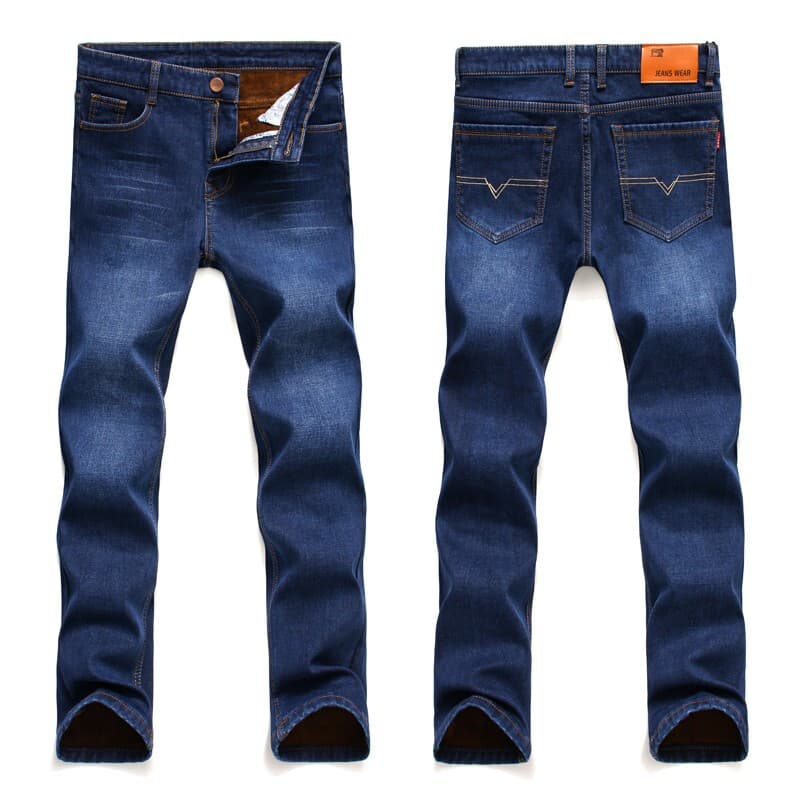 Factory Direct Sales Men's Jeans, Autumn/Winter Stretch Loose Casual Pants, Fleece-Lined Thickened Straight-Leg Pants, One-Piece Drop Shipping