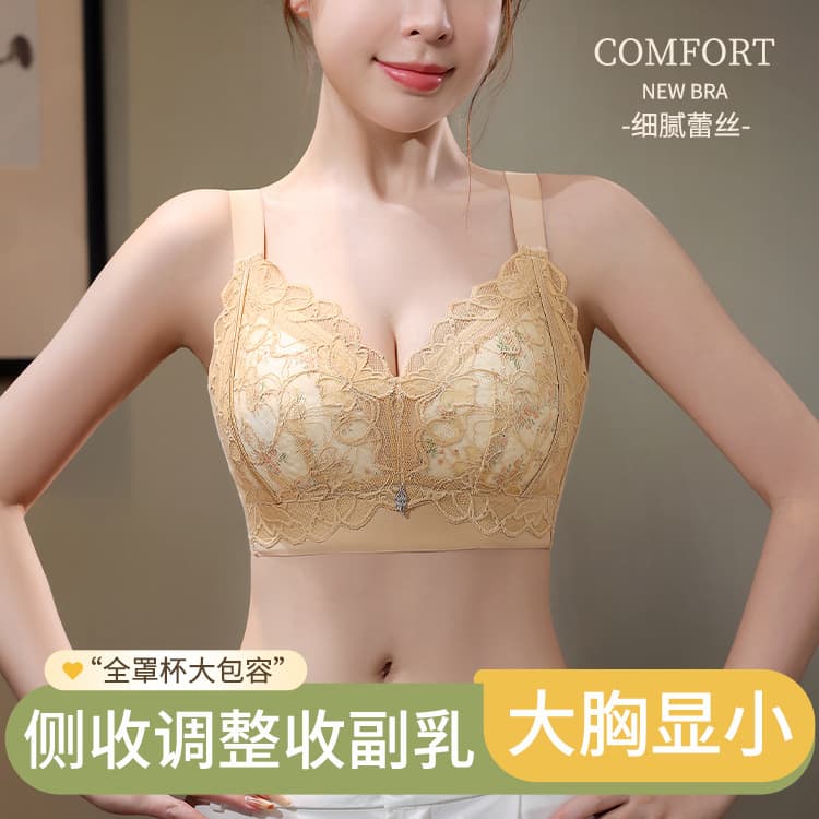 0120 Lace Bra for Large Busts, Thin Honeycomb Breathable Sandwich Cup, Wire-Free Adjustable Plus Size Bra