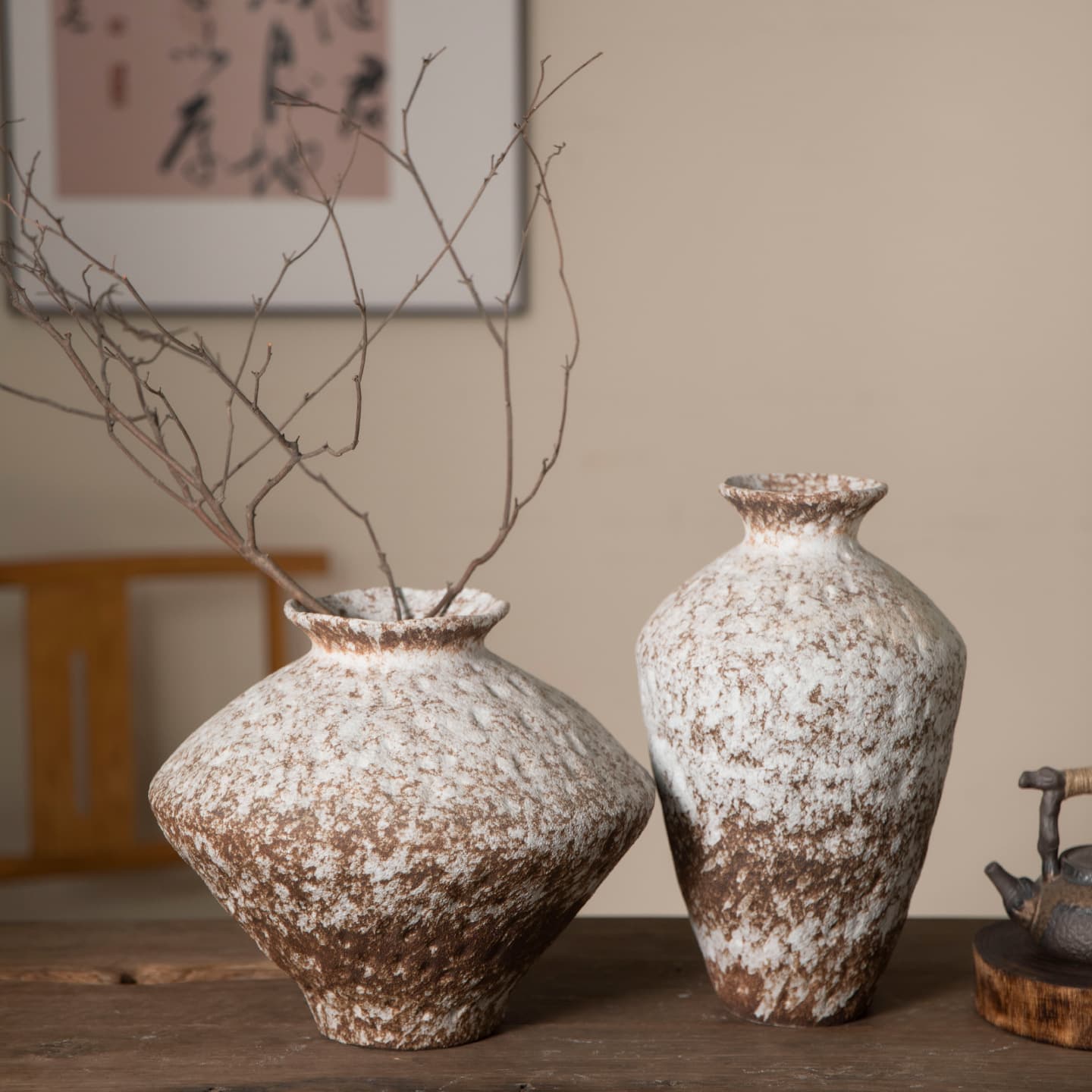 Jingdezhen wabi-sabi style stoneware pot retro handmade vase Zen home furnishings B&B hotel flower arrangement decorations