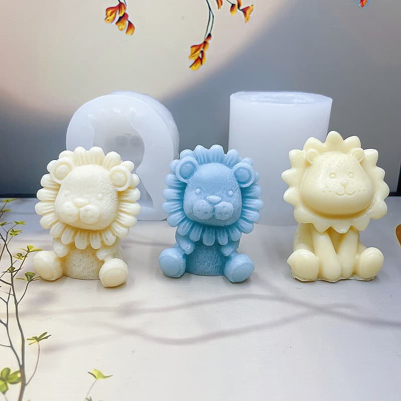2 Cute Cartoon Lion Aromatherapy Candle Silicone Mold DIY Handmade Aromatherapy Gypsum Decoration Mold