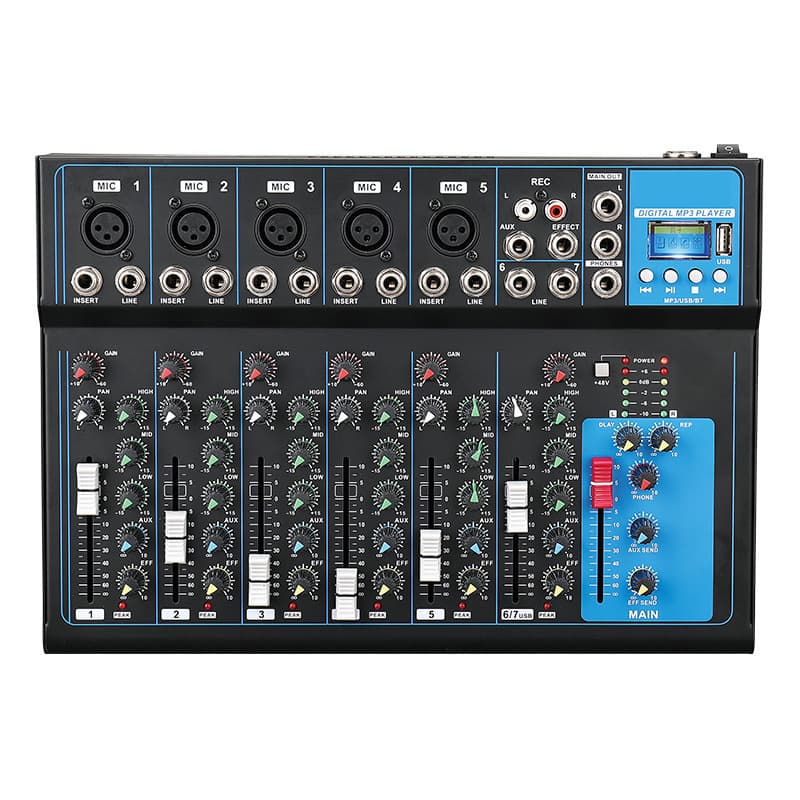 5-Channel Mixer for Home, PC, Small USB with Sound Card, Live Streaming, Bluetooth, Stage DJ Mixer