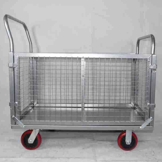 Custom fixed fence mesh cart for warehouse workshop goods transport, express logistics hauling vehicle, wear-resistant durable trolley