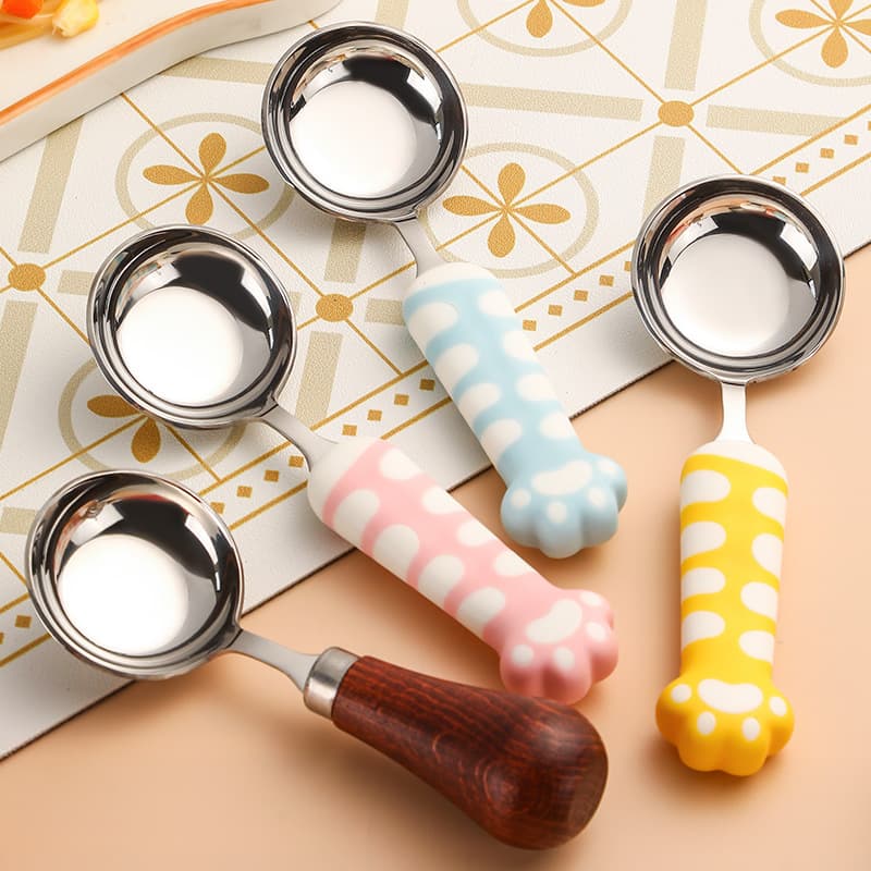 Cat Claw children's tableware 316 stainless steel creative flat-bottomed spoon boxed baby large capacity eating and drinking spoon