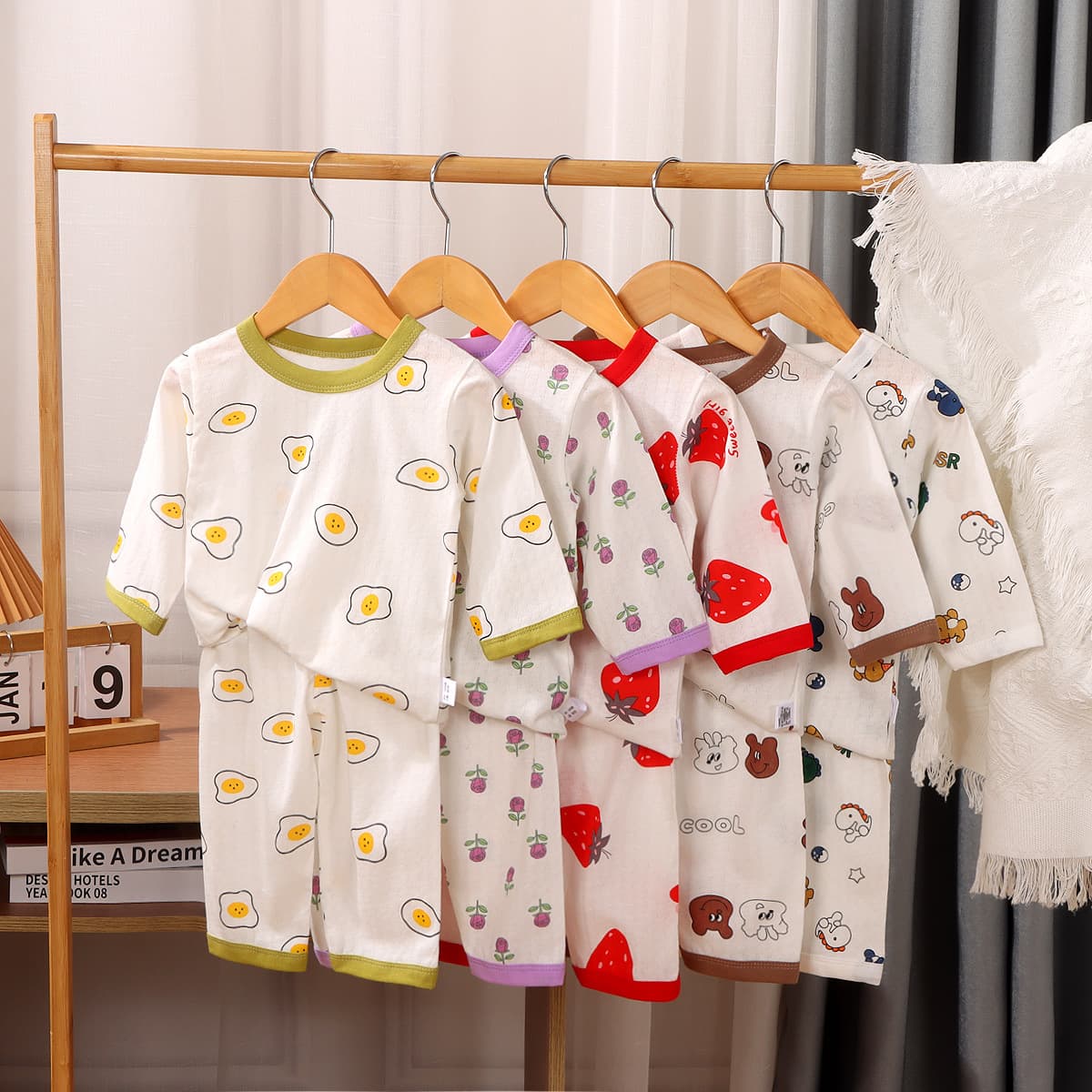 Children's Cotton Summer Pajamas Set, Pure Cotton Grade A, Kids Sleepwear, Baby Air Conditioning Suit, Cropped Pants Set
