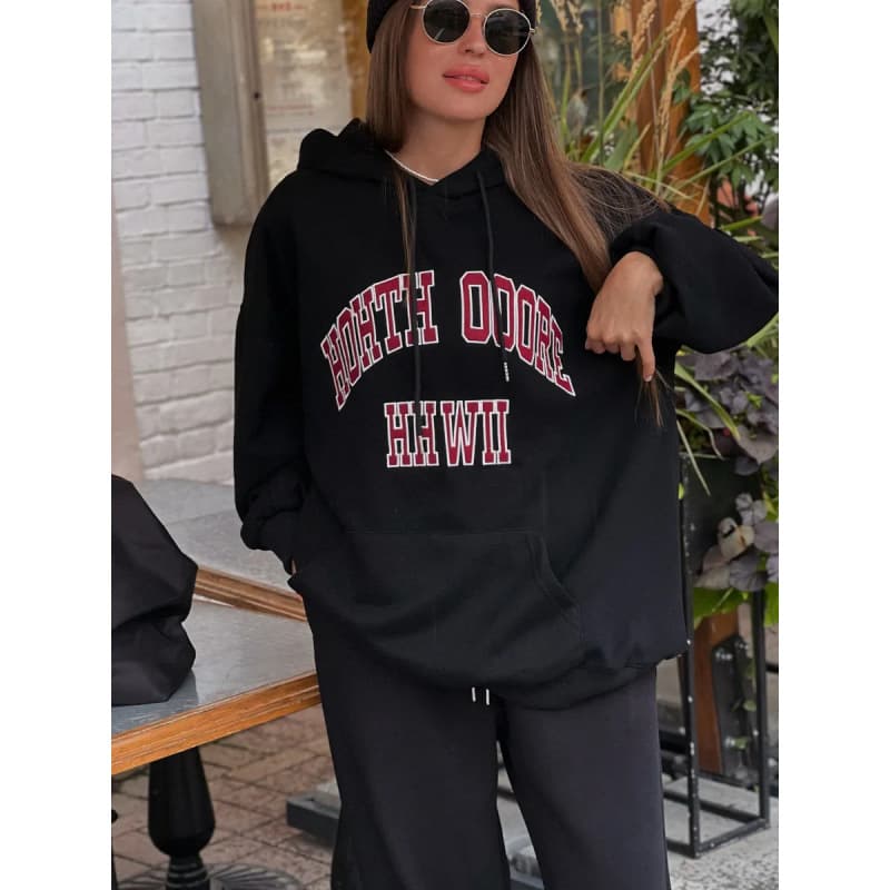 Street Style Trendy Casual Letter Print Hoodie, Autumn/Winter European-American Thickened Hooded Sweatshirt