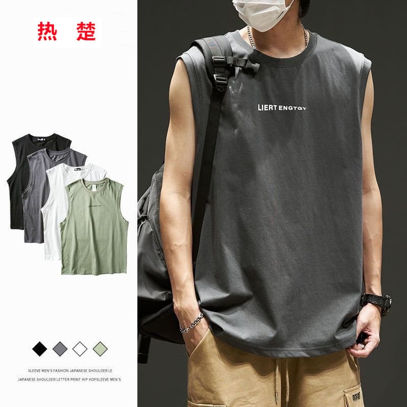 Pure Cotton Sleeveless Vest Men's T-Shirt Japanese Letter Waistcoat Men's Summer Fashionable Outfit Vest 12