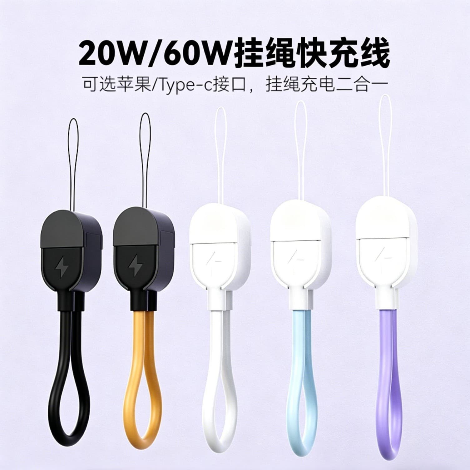 Short Phone Lanyard Type-C Data Cable, Fast Charging Compatible with Huawei and Apple, Lanyard Power Bank Data Cable
