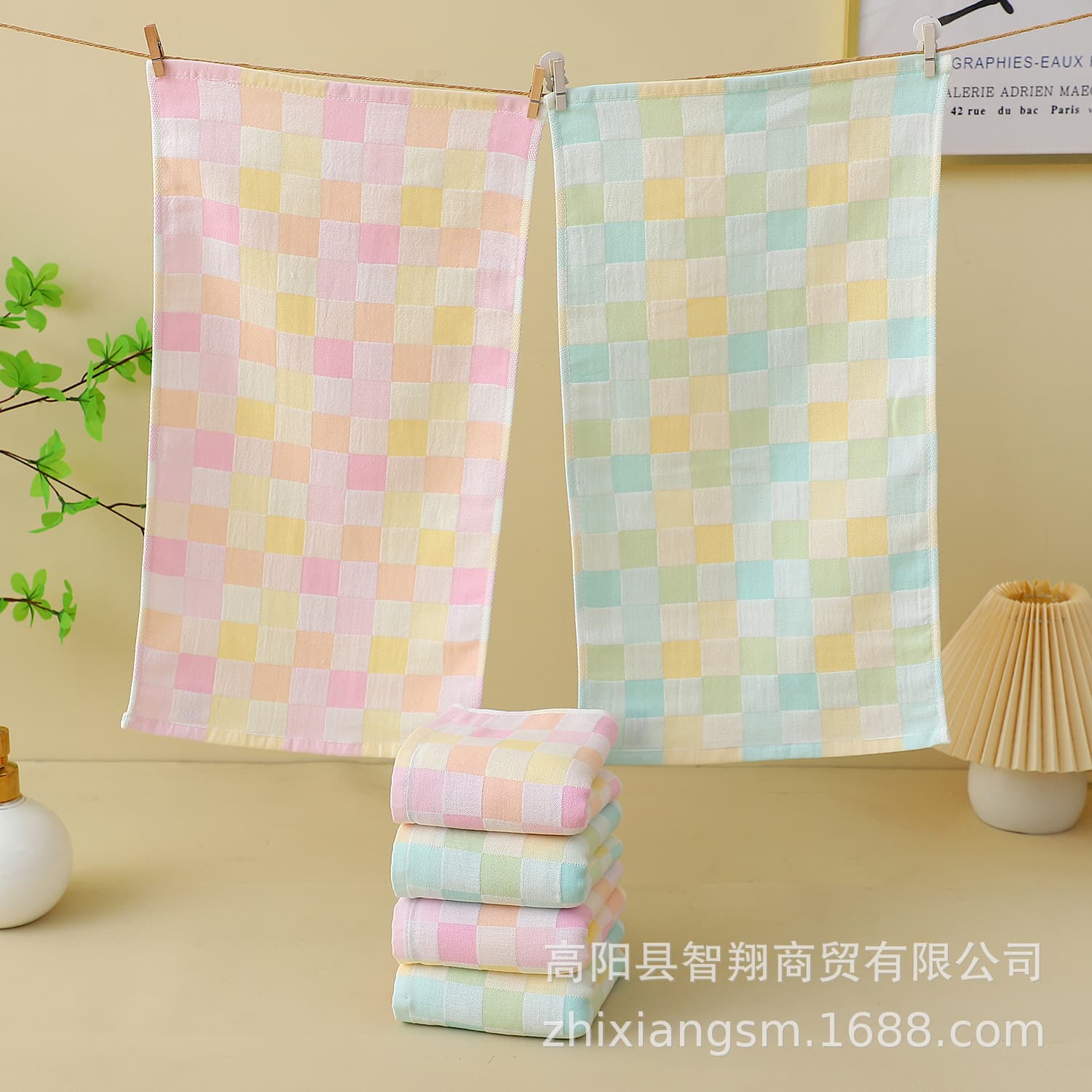 Gaoyang Towel True Water No Fragrance Series Double-Layer Cotton Colored Gauze Check Child Towel Soft Drool Pad Back Towel Factory Price Wholesale