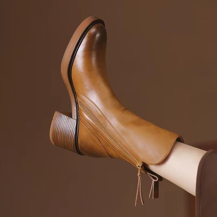 4142 Size Chelsea Boots Autumn Thick Heel Brown Short Boots Women's British Style Handsome Retro Old Color Martin Boots Women